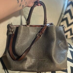 Brown Crocodile-Embossed Leather Tote Bag